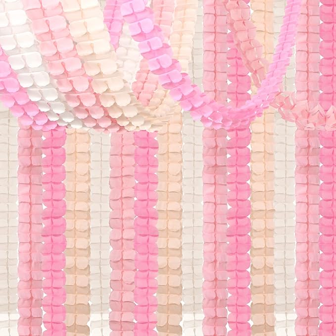 Pink-White Peach Party-Decorations Streamers Garland - 157Ft Four-Leaf Clover Hanging Banner,Wedding Girl Birthday Baby Bridal Shower Engagement Bachelorette Decor Hugtmr