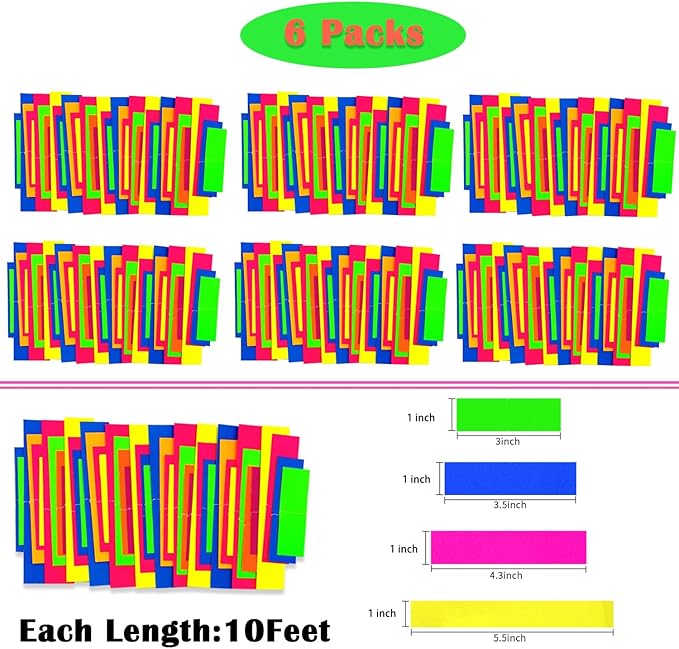 60feet UV Neon Paper Garland Stripe Neon Streamers Black Light Neon DecorationsGlow Party UV Reactive Neon Party Favors Glow in The Dark Party Supplies and Decorations for Wedding Birthday Banners