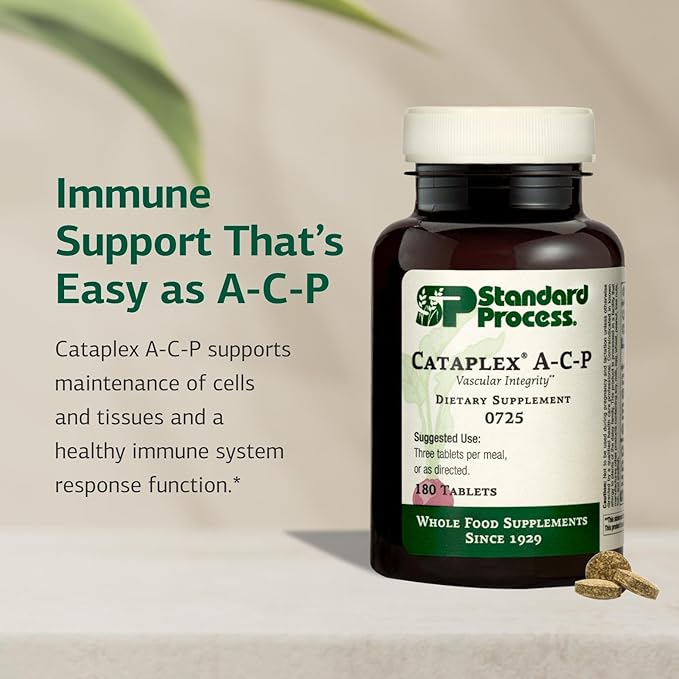 Standard Process Inc. Cataplex A-C-P Heart Health,Gum Health,Immune Support,Vascular Supplement with Vitamin C,Magnesium Citrate,Nutritional Yeast,Vitamin A,Reishi Mushroom Powder - 180 Tablets