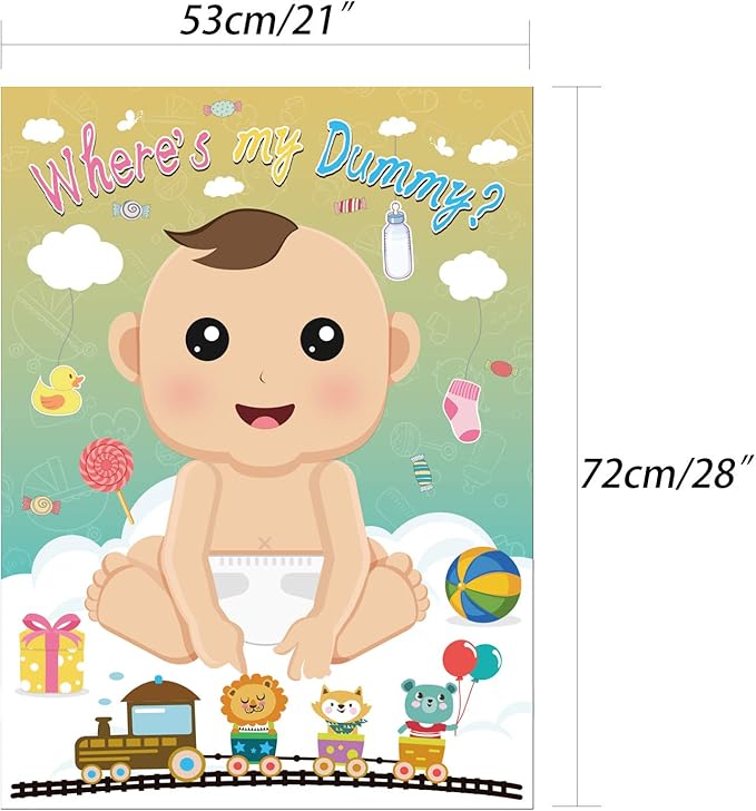 Fepito Baby Shower Party Games - Pin The Dummy On The Baby Game with 24pc Pacifier Stickers