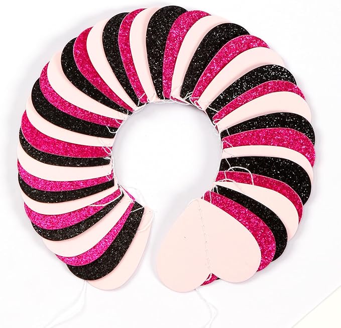 Hot-Pink Black Birthday Party-Decorations Streamers - 62FT Baby Girls Hanging Heart Garland Banner,Wedding Baby Bridal Shower Bachelorette Graduation Backdrop Decor Hugtmr