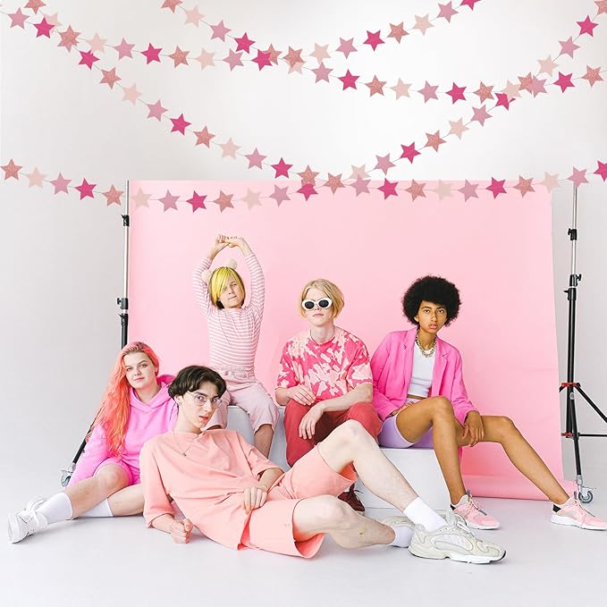 Hot-Pink Rose-Gold Party Decorations Garland - 62ft Twinkle Little Star Hanging Streamers Banner,Birthday Wedding Bridal Baby Shower Bachelorette Engagement Decor Hugtmr