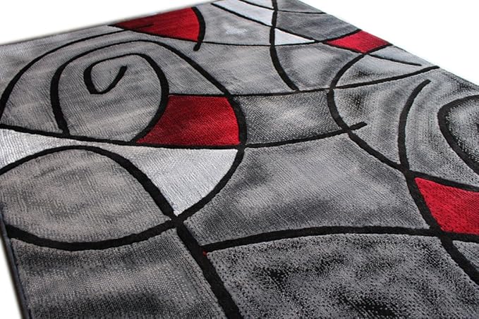 Masada Rugs, Modern Contemporary Area Rug, Red Grey Black (6 Feet X 9 Feet)