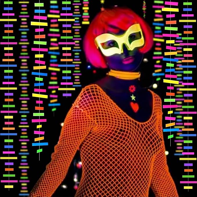 60feet UV Neon Paper Garland Stripe Neon Streamers Black Light Neon DecorationsGlow Party UV Reactive Neon Party Favors Glow in The Dark Party Supplies and Decorations for Wedding Birthday Banners