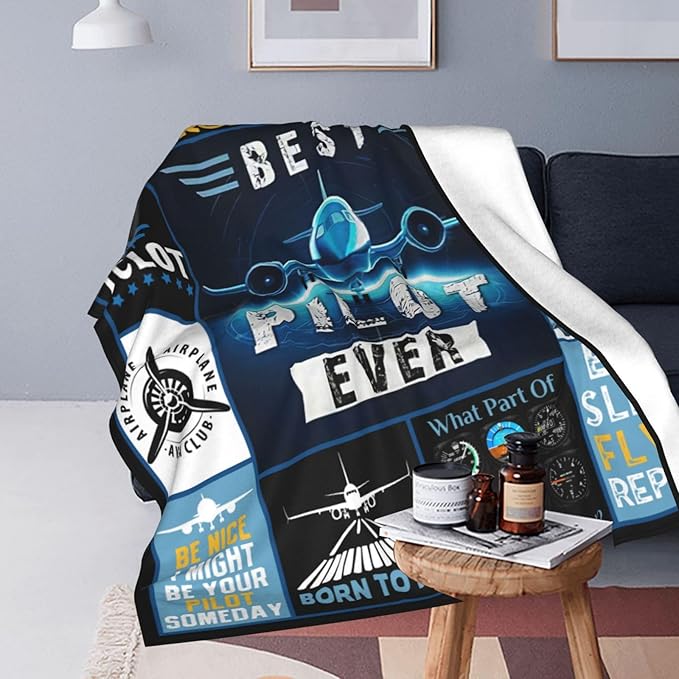 Airplane Blanket, Pilot Plane Throw Blanket, Aviation Gifts for Pilots Men Women Boys Girls Lover Adult Cozy Fleece Flannel Bedding Stuff Plush for Couch Sofa Bed Decor 80"X60"