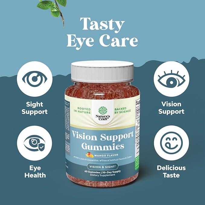 Vision Support Gummies for Adults - Lutein and Zeaxanthin Supplements for Eye Health - Potent Lutein Eye Vitamins for Blue Light Protection Dryness Strain Support & Visual Sharpness - 60 Count