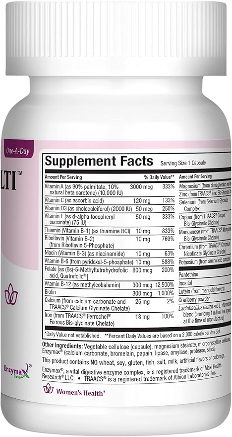 Womens Multivitamin – Essential Multivitamin for Women with 23 Key Vitamins C, D, B6, B12, Calcium, Probiotics, Biotin & More – Energy, Skin, Nails & Gut Health Support – Kosher (90 Capsules)