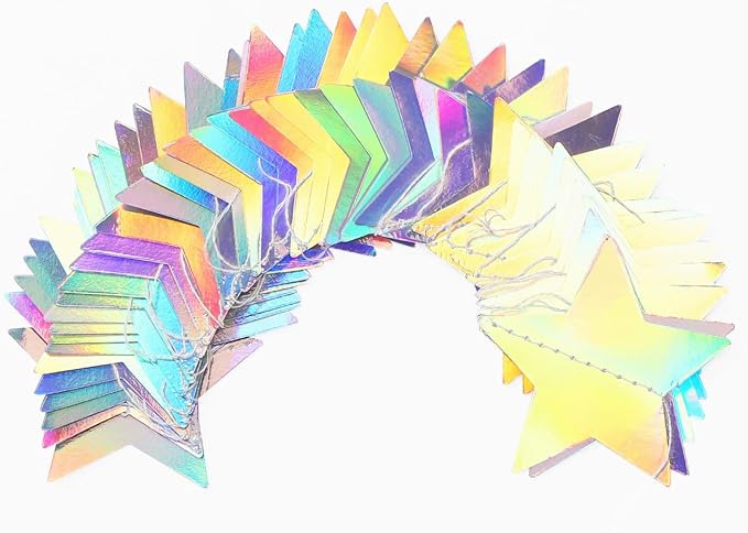 Iridescent Disco-Holographic Party-Decorations Christmas Garland - 62ft Twinkle Little Star Streamers Hanging Banner,Wedding Birthday Bachelorette Baby Bridal Shower Decor Hugtmr
