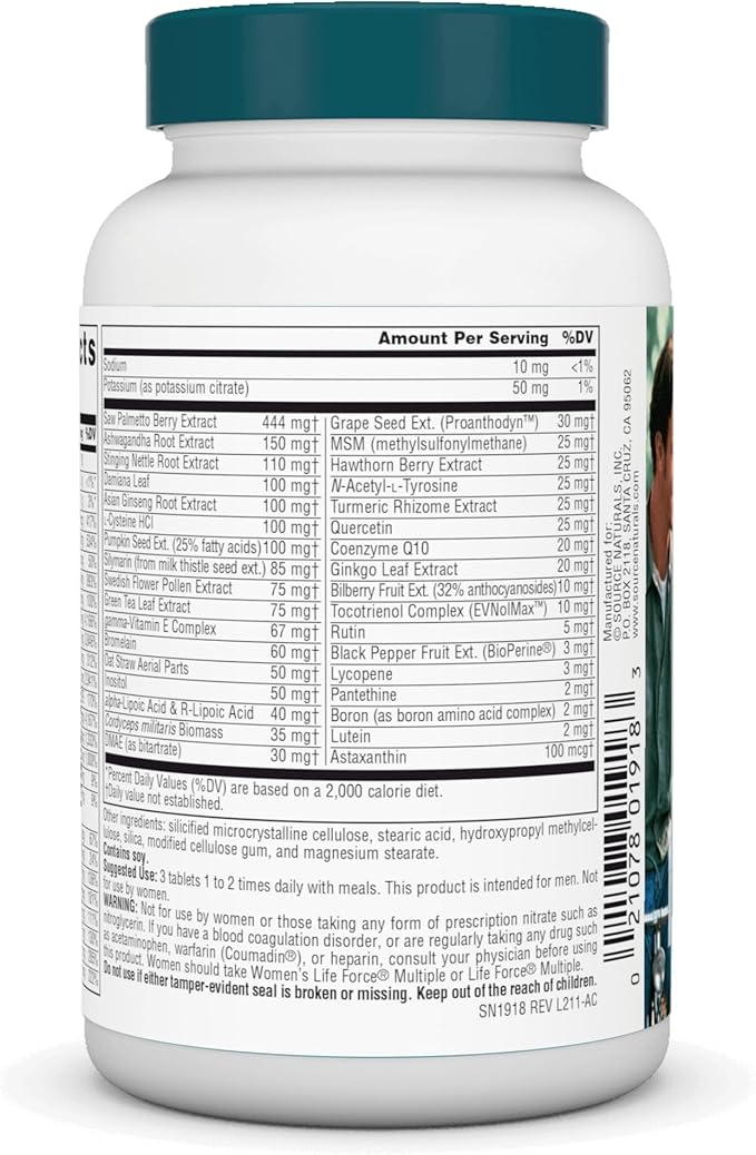 Source Naturals Men's Life Force Multiple Daily Multivitamin & Immune Health Supplement - 13 Essential Vitamins, Nutrients & Minerals* - 45 Tablets