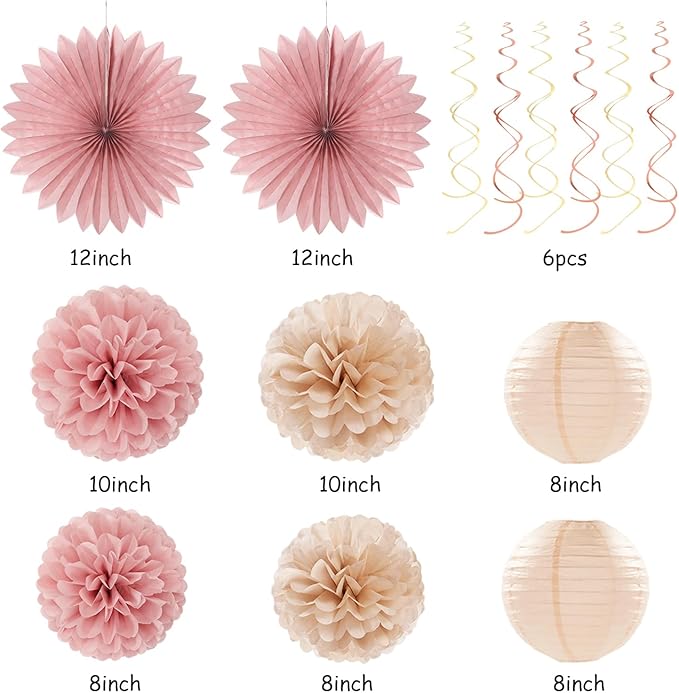 Blush-Pink Rose-Gold Bridal-Shower Fall Party-Decorations - 31pcs Bride To Be Sign Banner,Bachelorette Paper Lanterns,Wedding Streamers Garland,Boho Peach Tissue Pom Poms Fans Decor Supplies Burgleda