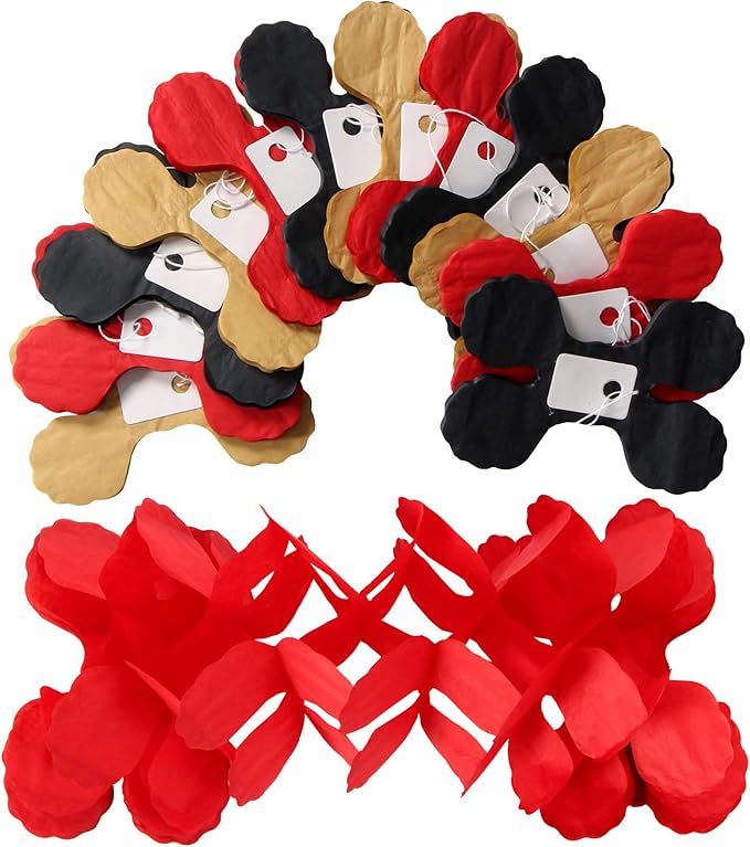 Red-Black Gold Party-Decorations Streamers Garland - 12pcs Casino-Theme Graduation 2025 4-Leaf Clover Paper Streamer,Game Night Wedding Birthday Baby Bridal Shower Banners Decor Ouruola