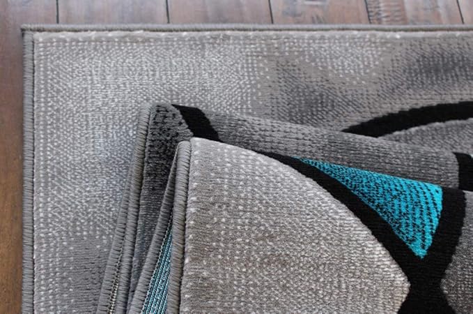 Masada Rugs, Modern Contemporary Area Rug, Turquoise Grey Black (6 Feet X 9 Feet)