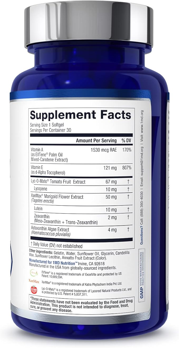 1MD Nutrition VisionMD Eye Vitamin CARMIS - Eye Supplement for Adults - with OptiLut Lutein & Zeaxanthin - Supports Vision Health Care, Everyday Eye Strain, & Occasional Dry Eye - 30 Softgels