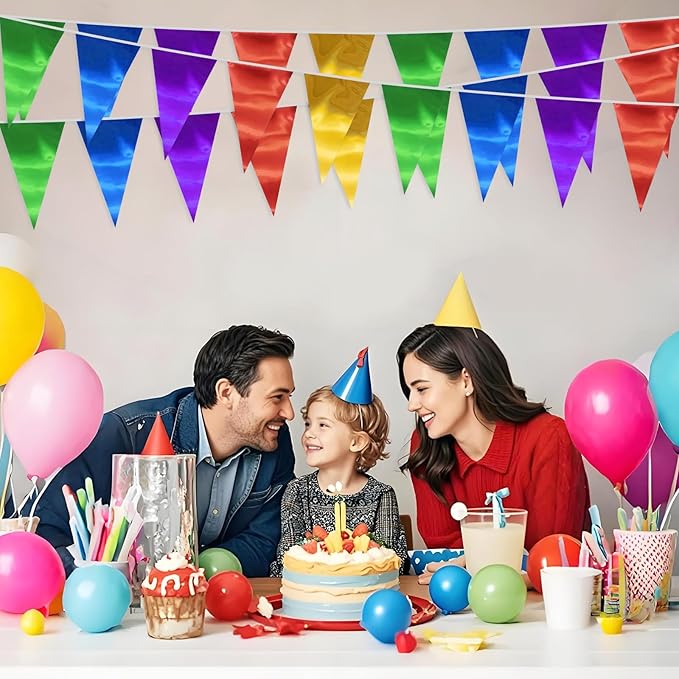 40M/130FT Colorful Triangle Pennant Banner Flag Metallic Fabric Bunting Garland for Christmas Graduation Birthday Wedding Engagement Bachelorette Holiday Halloween Celebration Hen Party Supplies