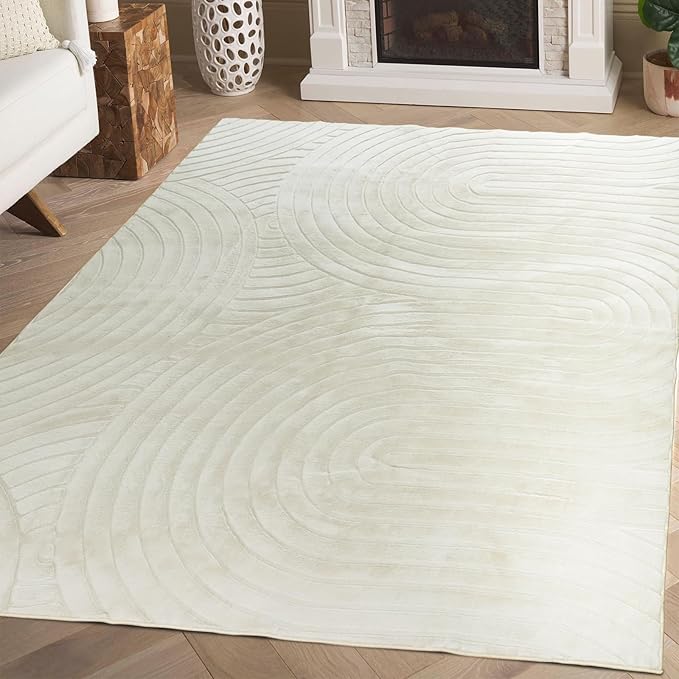 Washable Area Rugs 5x7 Rugs for Living Room Light Beige Faux Rabbit Fur Rug for Bedroom Faux Sheepskin Rug Teen Room Home Décor(Light Beige, 5x7)…