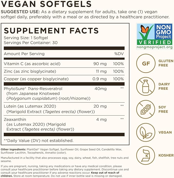 Solgar Digital Defense Eye Vitamin and Mineral Supplement, Support Eye Health with Vitamin C, Zinc & Resveratrol Supplement, Lutein and Zeaxanthin, Age-Defying Nutrition for Adults, 30 Servings
