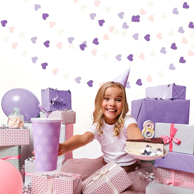 Purple-White Pink Birthday Party-Decorations Streamers - 52FT Hanging Heart Garland Banner,Baby Bridal Shower Engagement Wedding Anniversary Bachelorette Graduation Backdrop Decor Hugtmr