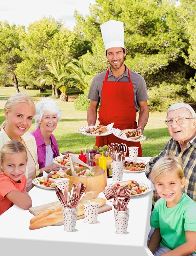 141 Pieces Rose Gold Party Supplies, Disposable Party Decorations Sets Include Paper Plates Napkins Cups, Plastic Forks Knives Spoons, for Baby Shower Birthday Wedding -20 Guests