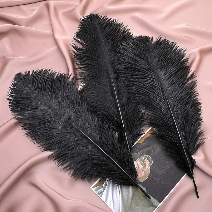24pcs Natural Black Ostrich Feathers 10-12inch (25-30cm) for Wedding Party Centerpieces，Flower Arrangement and Home Decoration.
