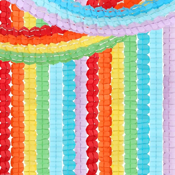 Rainbow Red-Orange Green-Blue Purple Streamers Garland - 12pcs Colorful Theme Party-Decorations,4-Leaf Clover Paper Streamer Banner,Boy Girl Kids Birthday Supplies,Baby Shower Wedding Decor Ouruola