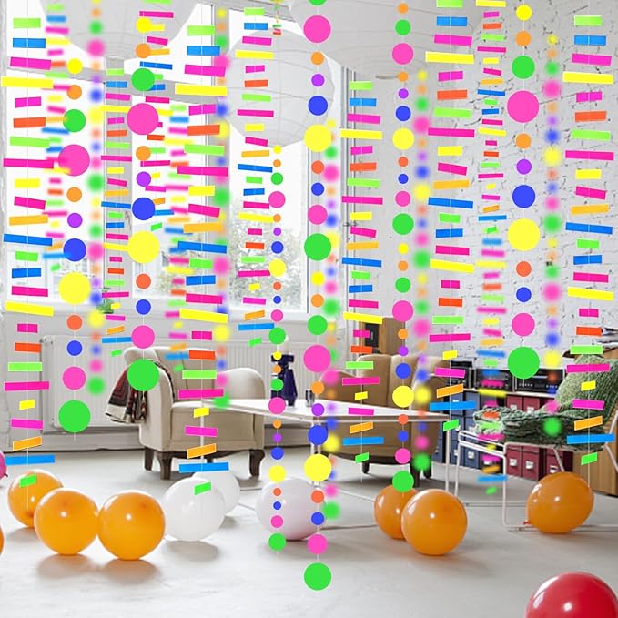 703feet UV Paper Neon Garland Neon Streamers Glow in The Dark Glow Party Supplies and Decorations Glow in The Dark Streamers Blacklight Reactive Fluorescent Black Light Neon Party Supply for Birthday