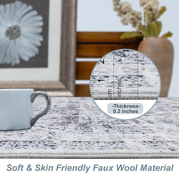 Area Rug 6×9, Large Vintage Boho Rug,Ultra-Soft Low Pile, Washable, Non Slip,Stain Resistant, Printed Carpet for Living Room Bedrooms Playroom Office Kitchen, Classic-Grey