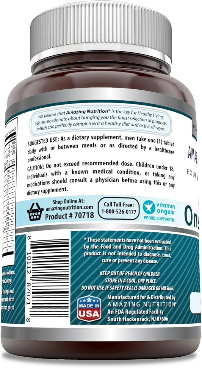 Amazing Formulas Men's Multivitamin | Food Based | Tablets Supplement | Perfect Blend of Vitamins, Minerals, 25 Million CFU probiotics & Food-Based enzymes (1 Pack, 75 Count)