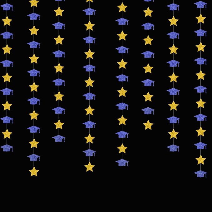 Navy-Blue Gold Graduation-2026 Class Party-Decorations - Congrats Grad Hat Star Banner Streamers Garland,Senior High School Night College Congratulations Decor Supplies Ouruola