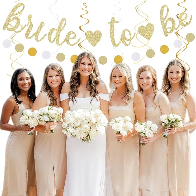 Champagne Gold White Bridal-Shower Party-Decorations - 31pcs Bride To Be Banner,Boho Neutral Bachelorette Paper Lanterns,Wedding Streamers Garland,Tissue Pom Poms Flower Fan Decor Supplies Burgleda