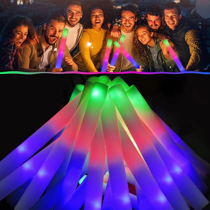 LifBetter 70 Pcs Foam Glow Sticks Bulk,Led Glow Sticks with 3 Modes Colorful Flashing,Long Life Battery Glow In The Dark Party Supplies for Weddings,Parties,Festivals,Sporting Events