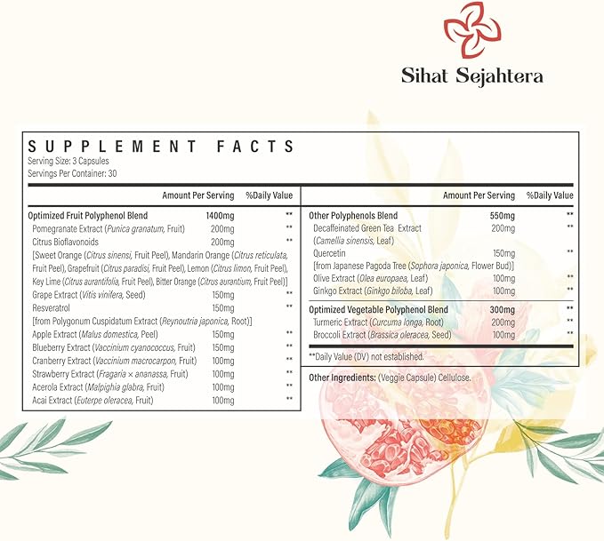 67,500 MG Polyphenols Supplement - Powerful Antioxidants & Polyphenol for Age Defense, Polyphenol Superfood, Quercetin, Resveratrol, Green Tea, Plant-Based & Energy, Immune Support, 270 Capsules