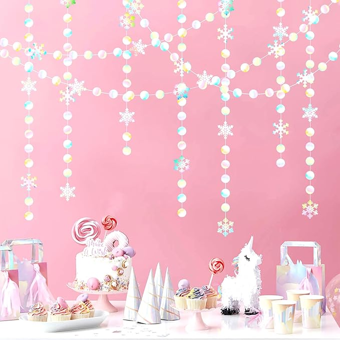 Iridescent-Holographic Christmas Party-Decorations Snowflake-Snow Garland - 61Ft Winter Wonderland Frozen Hanging Paper Streamers Banner,Birthday New Year Decor Ouruola