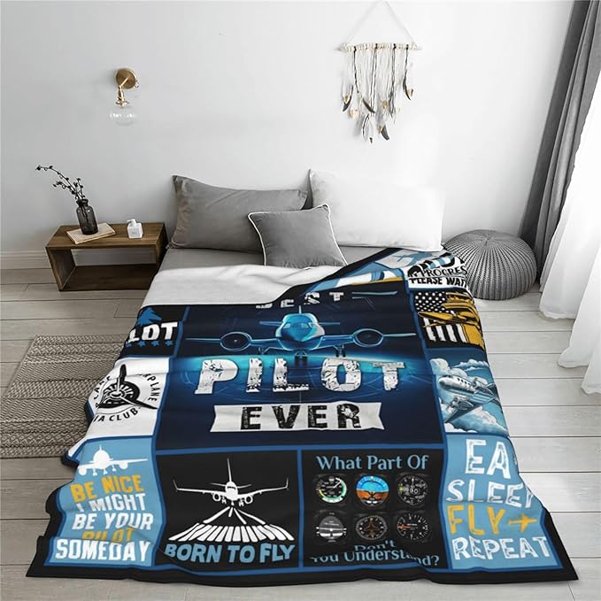 Airplane Blanket, Pilot Plane Throw Blanket, Aviation Gifts for Pilots Men Women Boys Girls Lover Adult Cozy Fleece Flannel Bedding Stuff Plush for Couch Sofa Bed Decor 80"X60"