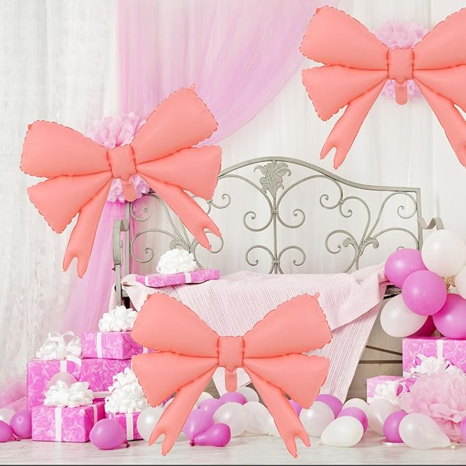 FBQ 3 Pieces Bow Foil Balloon Birthday Party Bow Theme Kids Party Baby Shower Wedding Party Decoration