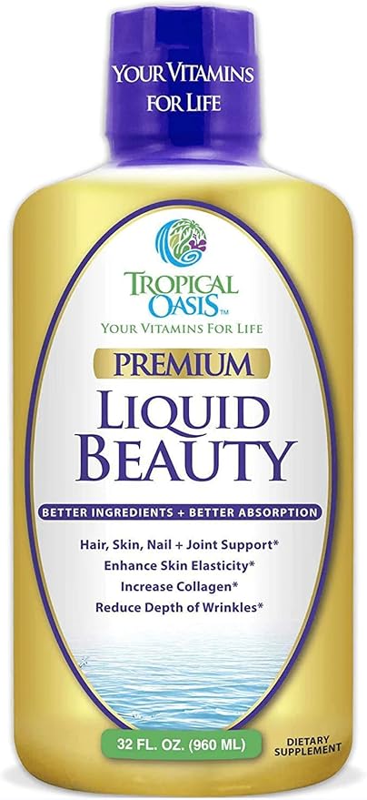 Tropical Oasis - Liquid Beauty | Supplement for Hair, Skin, & Nail Growth - Biotin + Hydrolyzed Collagen (32 Servings)