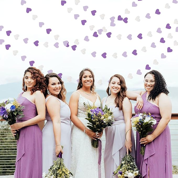 Purple Silver Birthday Party-Decorations Streamers - 52FT Graduation Hanging Heart Garland Banner,Baby Bridal Shower Engagement Wedding Anniversary Bachelorette Backdrop Decor Hugtmr