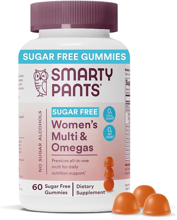 SmartyPants Women's Multivitamin Gummies, Sugar Free: Biotin, Methylfolate, Omega 3 (ALA), Vitamin D3, C, Vitamin B12, B6, A, K & Zinc, Inositol, Gluten Free, 60 Count (20 Day Supply)