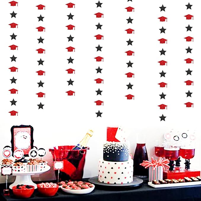 Red-Black Graduation-2026 Class Party-Decorations Garland - Congrats Grad Hat Star Banner Streamers,Senior High School Night College Congratulations Decor Supplies Ouruola