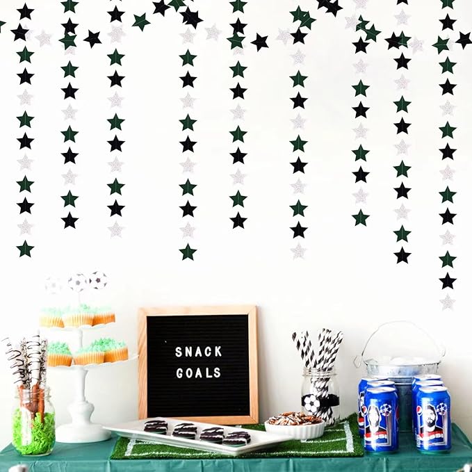 Black Green-Silver Party-Decorations Garland - 62ft Twinkle Little Star Soccer Graduation Hanging Streamers Banner,Men Boys Birthday Bachelorette Baby Bridal Shower Decor Hugtmr