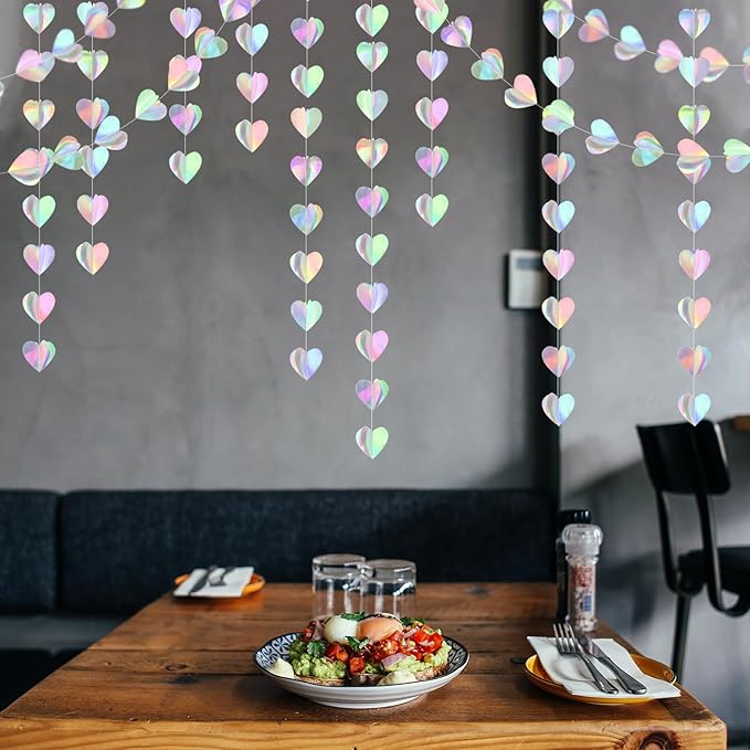 Iridescent Disco-Holographic Party-Decorations Heart-Garland - 39Ft Neon Wedding Hanging Paper Streamers Banner,Birthday Bachelorette Baby Bridal Shower Engagement Decor Ouruola