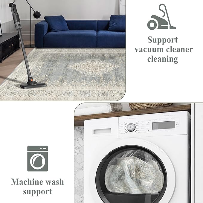 5x7 Area Rugs for Living Room,Non Slip Indoor Boho Area Rug Carpet Home Décor for Entryway, Bedroom, Dining Room, Beige Grey