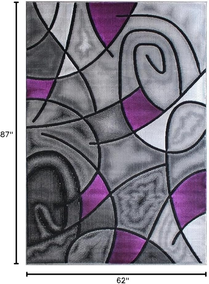 Masada Rugs, Modern Contemporary Area Rug, Purple Grey Black (5 Feet X 7 Feet)