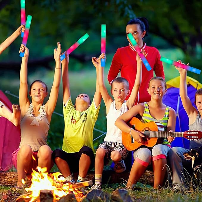 100PCS LED Foam Sticks, Foam Light Up Sticks with 3 Modes Colorful Flashing, Glow in Dark Party Supplies, Glow Stick Bulk Party Pack for Wedding, Raves, Concert, Camping, Sporting Events, Pool