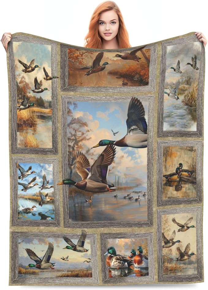 Duck Blanket Hunting Throw Blanket Cozy Fleece Flannel Bedding Duck Stuff Gifts for Women Men Boys Girls Lover Adults Lovers Plush for Couch Sofa Bed Decor 80"X60"
