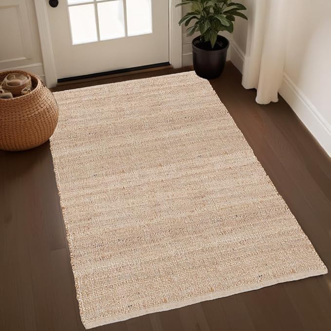REDEARTH · Jute Cotton Area Rug - 4'x6' Rectangular Rug, Sustainable Handwoven, Non-Shedding, Soft & Durable – Reversible, Neutral Tones for Home Décor in Living Room, Dining Room, Bedroom, Set of 2