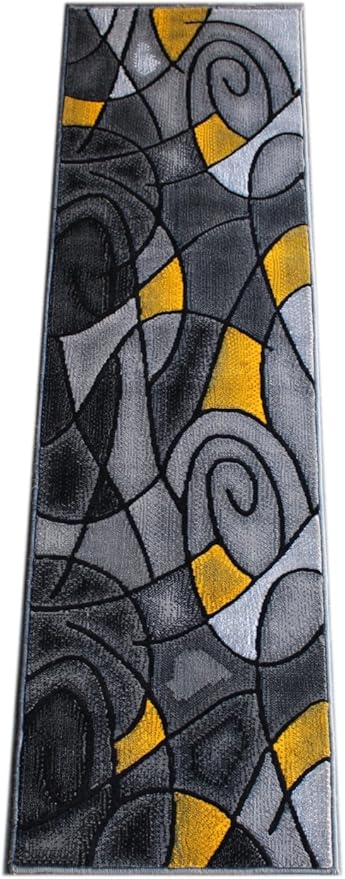Masada Rugs, Modern Contemporary Runner Area Rug, Yellow Grey Black (2 Feet X 7 Feet)
