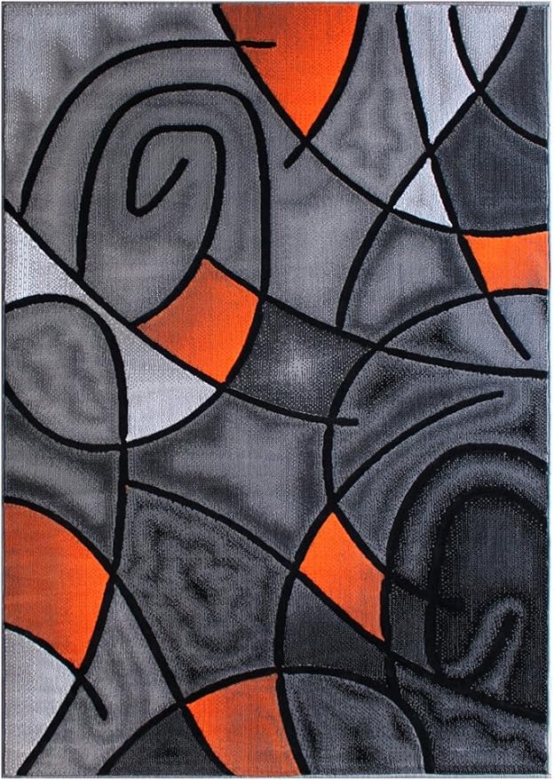 Masada Rugs, Modern Contemporary Area Rug, Orange Grey Black (5 Feet X 7 Feet)