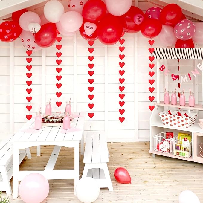 Red Heart Romantic Party-Decorations Garland - 62FT Glitter Special Night Galentines Hanging Streamers Banner, Girl Wedding Anniversary Baby Bridal Shower Birthday Decor Supplies Hugtmr