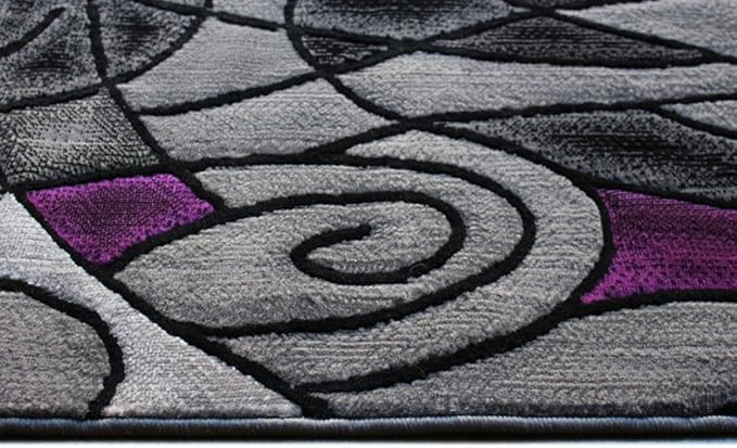 Masada Rugs, Modern Contemporary Abstract Runner Area Rug, (2 Feet X 7 Feet) Kitchen Mat, Hallway Rug, Purple Grey Black