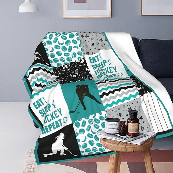 Hockey Blanket Ice Throw Blanket Fleece Flannel Plush Bedding Hockey Gifts for Boys Girls Men Women Youth Kids for Couch Sofa Bed Decor 80"X60"
